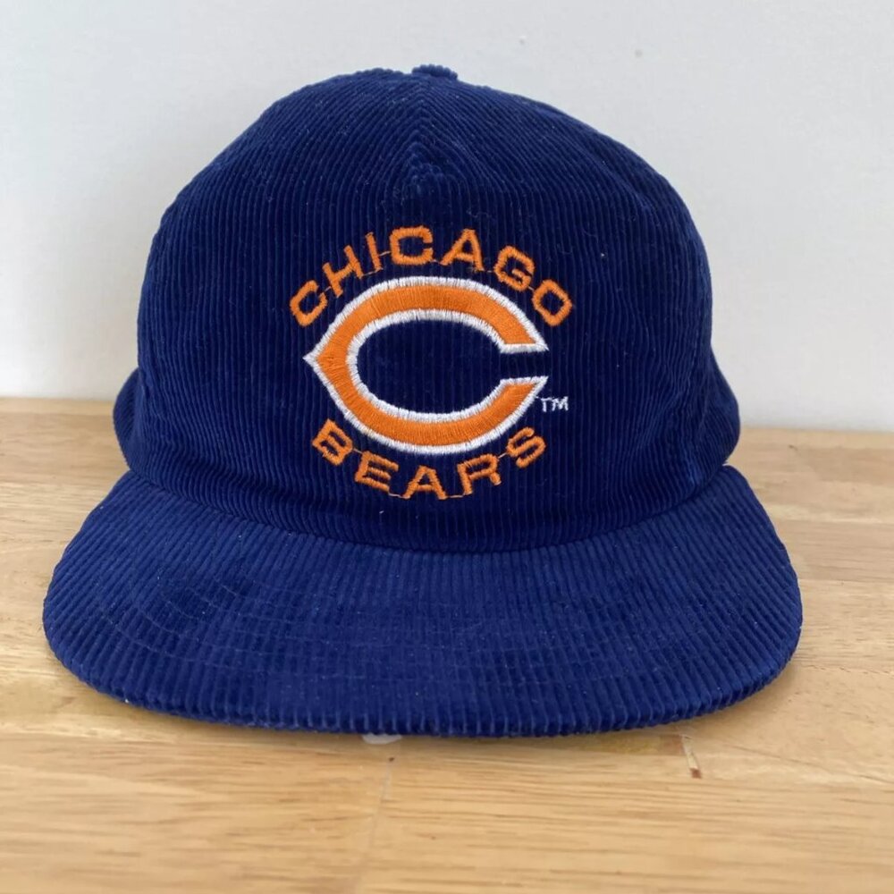 VINTAGE Chicago Bears Hat Cap Snapback Blue Corduroy NFL Football Shell Adult
